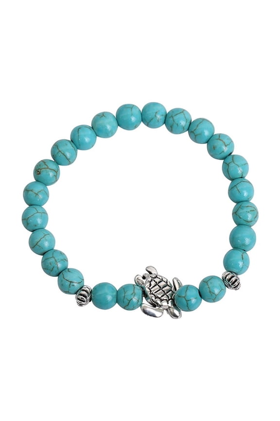 -c handmade beaded bracelet, suitable for both men and women, animal pattern pendant, natural stone beaded bracelet (blue, turtle pendant)