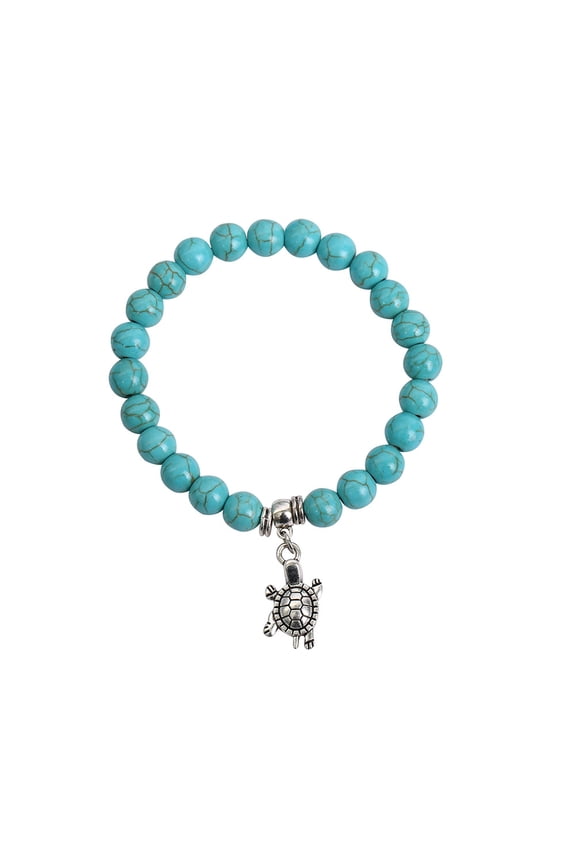 -c handmade beaded bracelet, suitable for both men and women, animal pattern pendant, natural stone beaded bracelet (blue, turtle pendant)