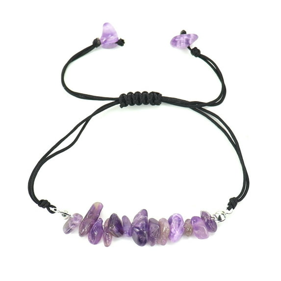Nvzi-c handmade beaded bracelet, suitable for both men and women, hand woven natural gravel crystal bracelet with adjustable rope (purple)