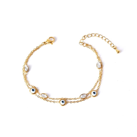 Nvzi-c handmade beaded bracelet, suitable for both men and women, double-layer diamond titanium steel hollow life tree frosted butterfly flower eye bracelet (gold, eye style)