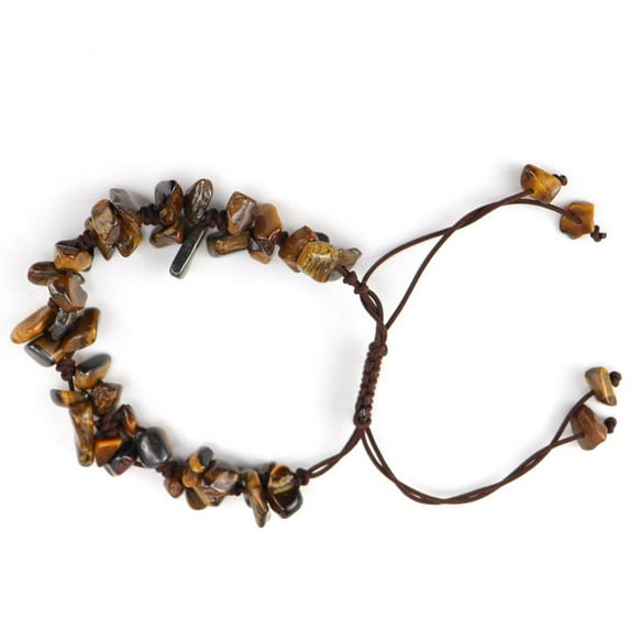 Nvzi-c handmade beaded bracelet, suitable for both men and women, natural crushed stone crystal pure handmade woven bracelet with adjustable rope (brown)