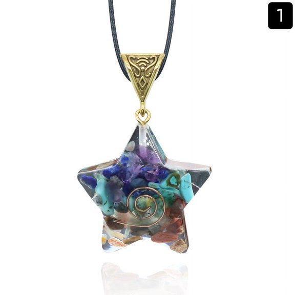 Nvzi-c handmade necklace pendant suitable for both men and women, natural crystal necklace, pentagram life tree circular pendant necklace (colorful, pentagram style)