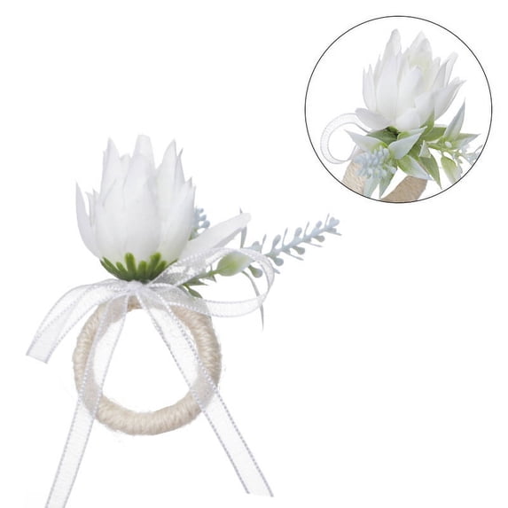 Nvzi-c pastoral style simulated flower napkin buckle artificial sleeping lotus napkin ring hotel dining table table, napkin clip linen rope mouth cloth ring -12 pieces (white)