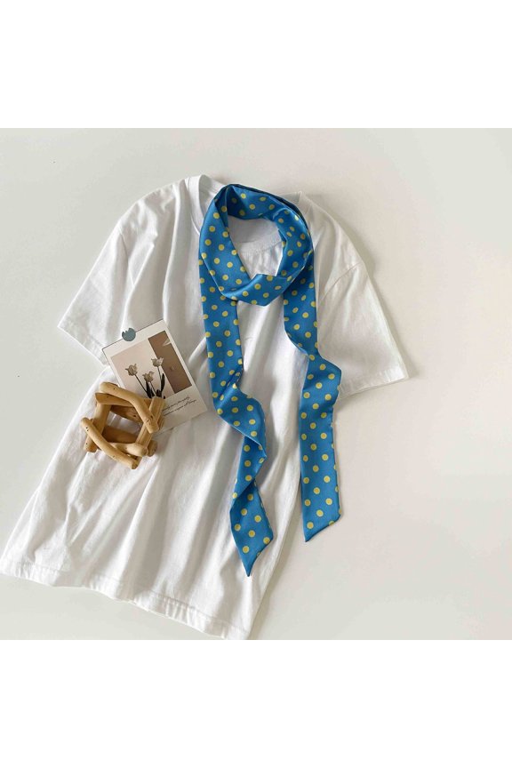 dot pattern multifunctional satin scarf -3 pieces, 71 2 inch silky slim long scarf, bag, belt, hair accessories and other daily clothing matching, Yellow and Blue