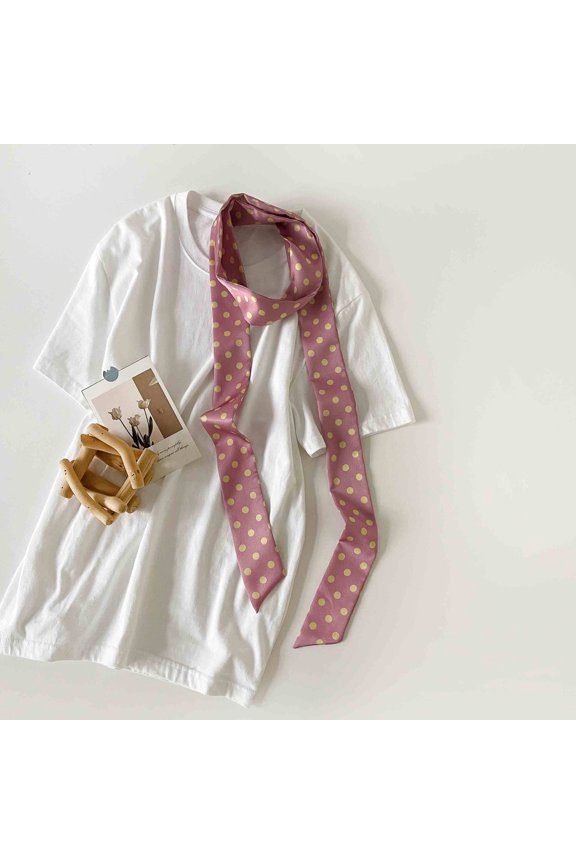 dot pattern multifunctional satin scarf -3 pieces, 71 2 inch silky slim long scarf, bag, belt, hair accessories and other daily clothing matching, Yellow and Pink