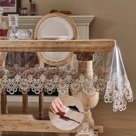 Nvzi embroidered lace transparent tablecloth 35.43 × 35.43IN, PVC waterproof and oil resistant, easy to clean kitchen tablecloth, daily dining oil resistant tablecloth -1 piece