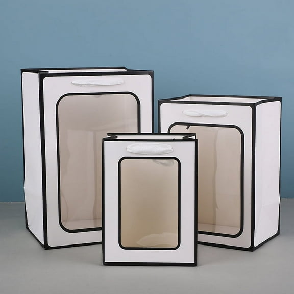 Nvzi gift, flowers, gift box packaging bags, transparent window gift bags, flowers, souvenirs, doll packaging bags (white background and black frame, large)