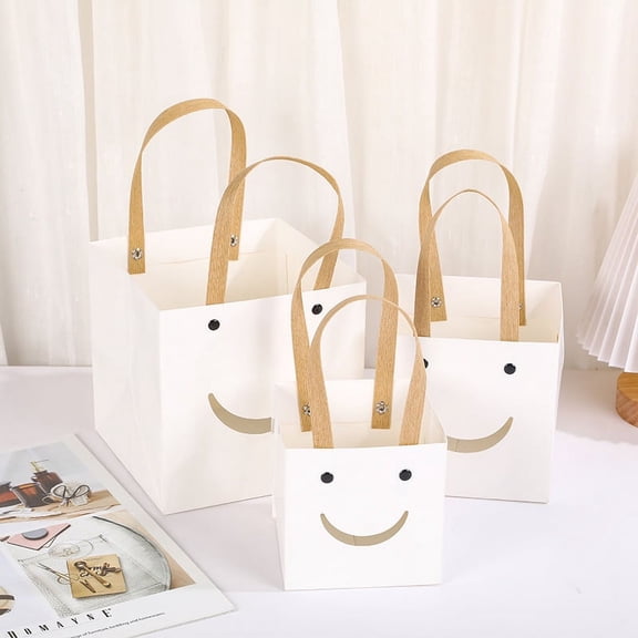 Nvzi gifts, flowers, gift box packaging bags, transparent window gift bags, kraft paper bags, square tote bags (white smiling face, small size)