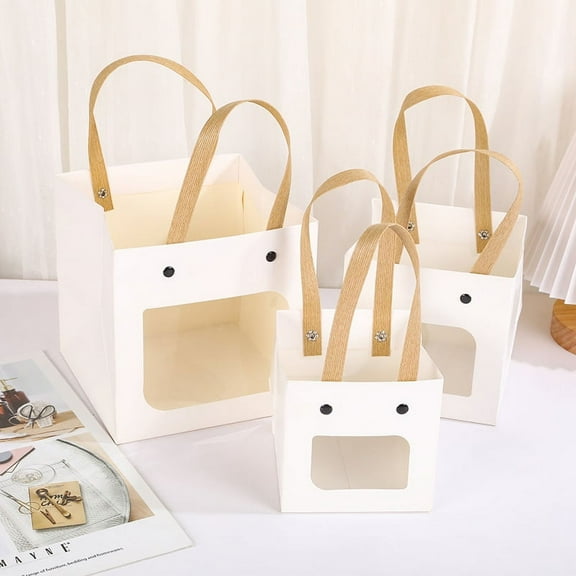 Nvzi gifts, flowers, gift box packaging bags, transparent window gift bags, kraft paper bags, square tote bags (white window, large)