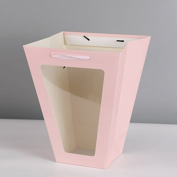 Nvzi gifts, flowers, gift box packaging bags, trapezoidal transparent window carrying bags, flower gift carrying bags (pink, 24 * 11 * 26cm)