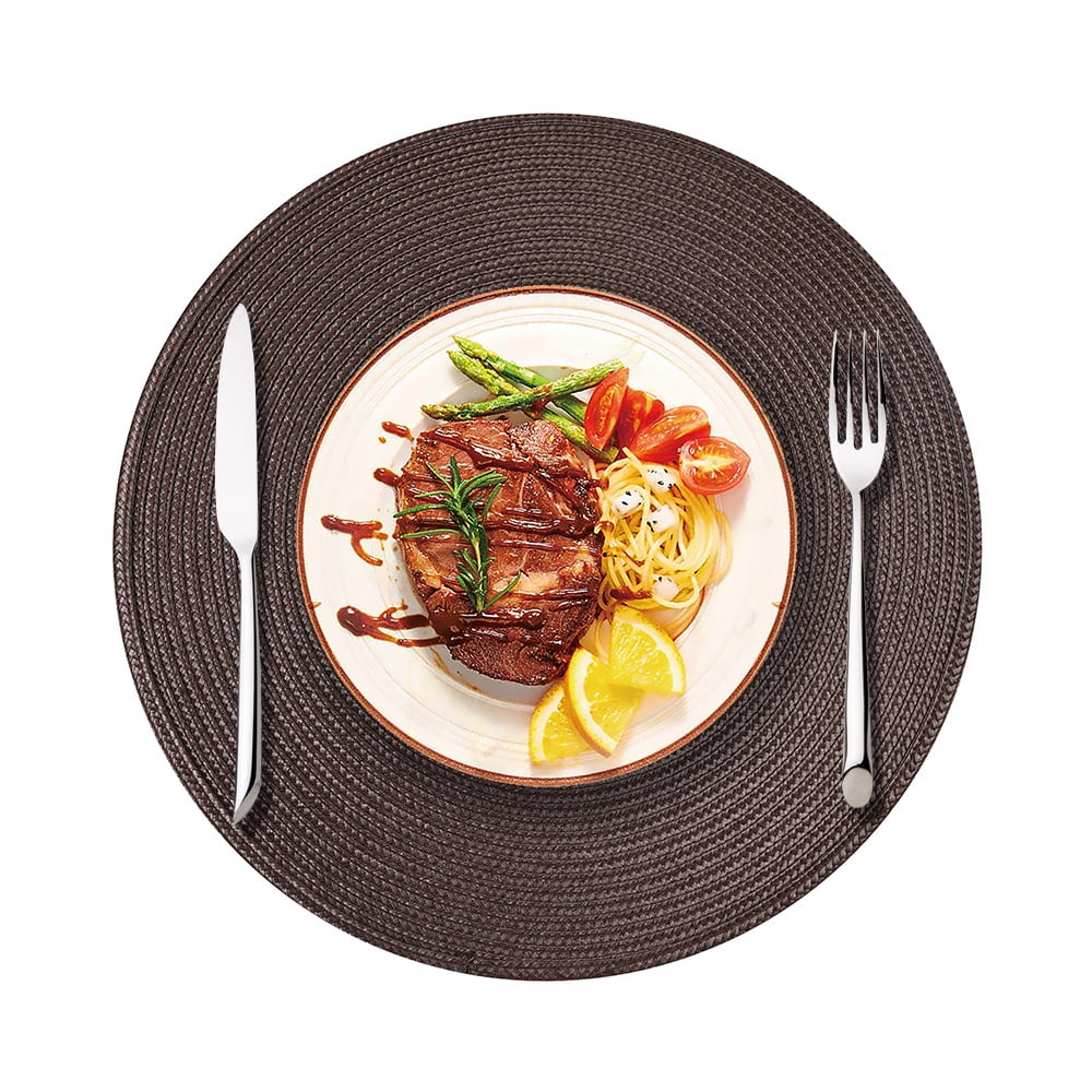Xiao Hua home fashion round woven polypropylene plastic placemats 6-piece set 38cm, (dark brown)