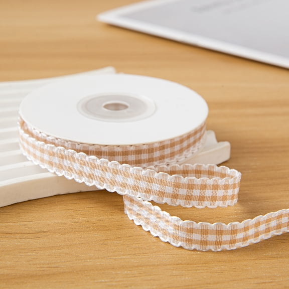 Nvzi lace checkered fine satin ribbon, 3 pieces of Khaki 0.39-inch wide and narrow craft satin ribbon, size 10 long, suitable for Christmas decoration and hair accessory making supplies