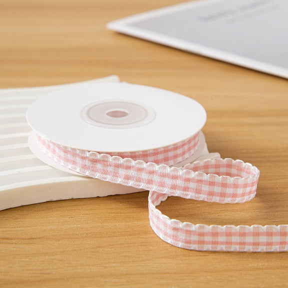 Nvzi lace checkered fine satin ribbon, 3 pieces of Pink 0.39-inch wide and narrow craft satin ribbon, size 10 long, suitable for Christmas decoration and hair accessory making supplies