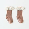 thumbnail image 1 of Nvzi newborn toddler child girl baby high knee knitted socks cute ruffled lace stockings autumn and winter (milk coffee color), 1 of 5