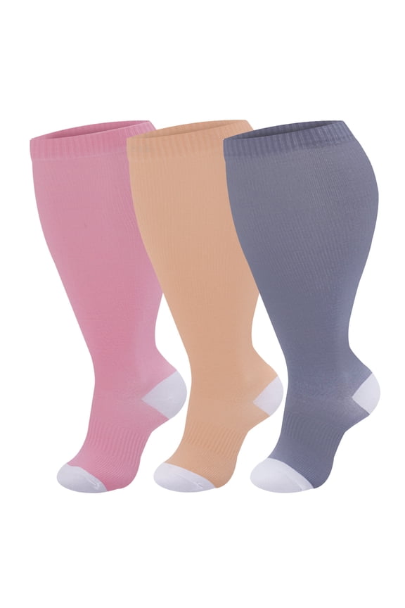 plus size compression socks -3 pairs of 2XL neutral compression socks, wide calf compression socks with moisture absorbing fabric, knee support socks suitable for all day wear, style K