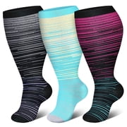 Nvzi plus size compression socks -3 pairs of 3XL neutral compression socks, wide calf compression socks with moisture absorbing fabric, knee support socks suitable for all day wear, style R