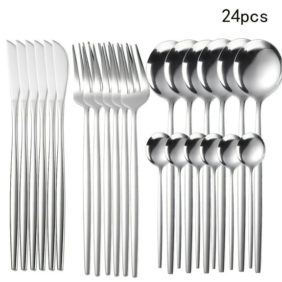 Nvzi silver stainless steel tableware set -24 pieces (suitable for 6 people) dishwasher safety tableware, daily or formal dinner tableware, ideal wedding gift tableware