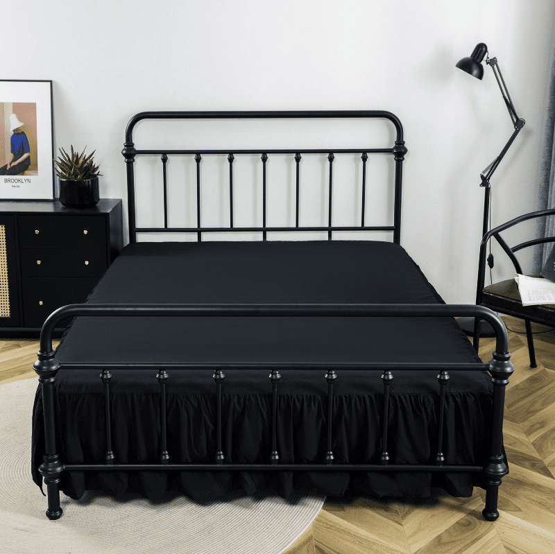 Nvzi split bed skirt Black Full Size 54x75+drop 14 inches, pleated edge bed skirt, bedding dust cover, pet hair barrier, suitable for modern bedrooms in farmhouses, 1 piece