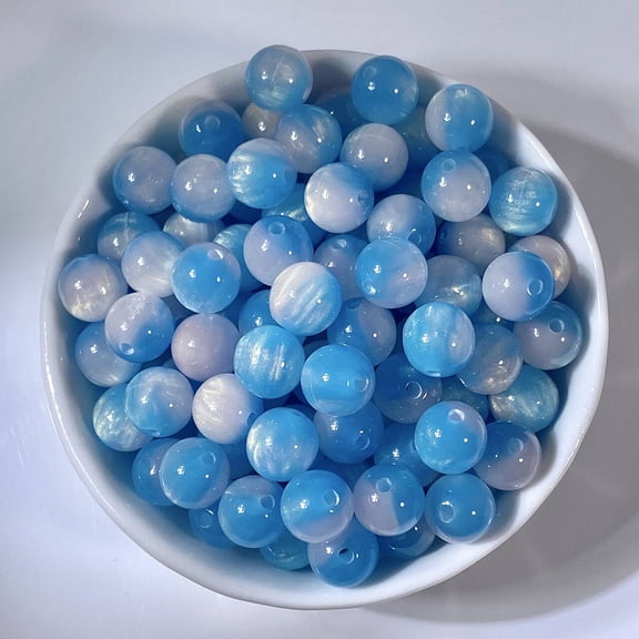 Nvzi straight hole shiny round beads 100Pcs Blue & White 0.31 inch, straight hole beads, modern Bohemian chic beads DIY accessories home decoration beads, DIY jewelry accessories