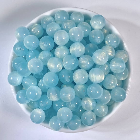 Nvzi straight hole shiny round beads 100Pcs Light Blue 0.31 inch, straight hole beads, modern Bohemian chic beads DIY accessories home decoration beads, DIY jewelry accessories