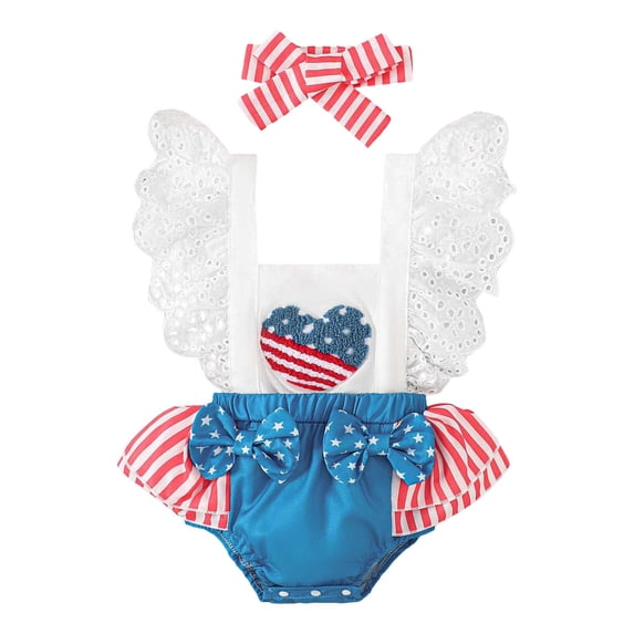 Nwiuh 2 Pcs Reborn Baby Doll Clothes for Babydolls 4th of July Reborn Doll Dress Accessories with Headband for Realistic Baby Dolls Girls, Stars and Stripes (Blue, 3-6 Months)