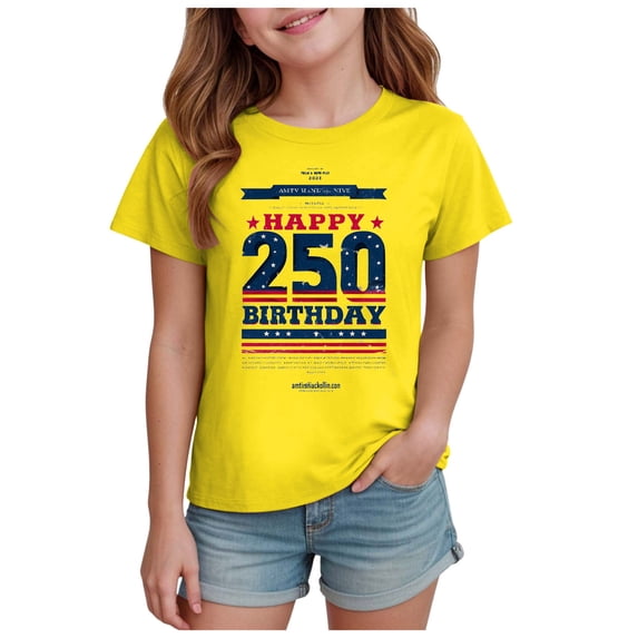 Nwiuh 250th Anniversary American Flag Shirt 250 Years America Shirts for Girls (Yellow, 11-12 Years)
