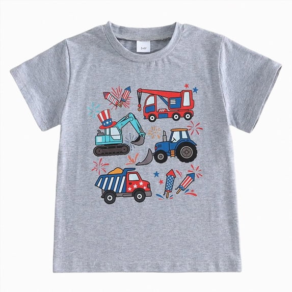 Nwiuh 4th of July Todder Boys Girls Shirt Monster Trucks Tees Independence Tops (Grey, 2-3 Years)