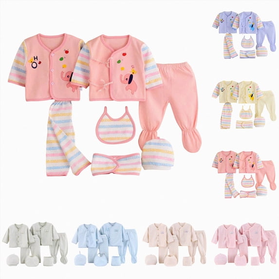 Nwiuh 7Pcs Unisex Baby Boy Girl Cotton Layette Outfit Set Baby Cotton Clothes Suit for Preemie Baby to 0-3 Months Gifts Layette Set (Yellow, 0-3 Months)