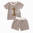 thumbnail image 1 of Nwiuh Baby Boy First Birthday Outfit One Embroidery Waffle Tops Short Sets 1st Birthday Outfit Summer Clothes 6 12 18 M(Brown, 12-18M), 1 of 6