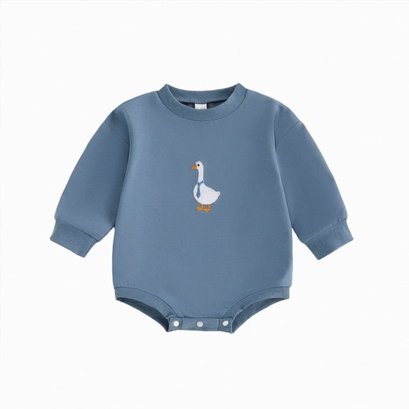 Nwiuh Baby Boy Girl Sweatshirt Romper Long Sleeve Bodysuit Unisex Baby Long Sleeve Oversize Romper Top, Baby Goose Clothes Fall, Ideal for Farm Animal Birthday(Blue,0-3 Months)