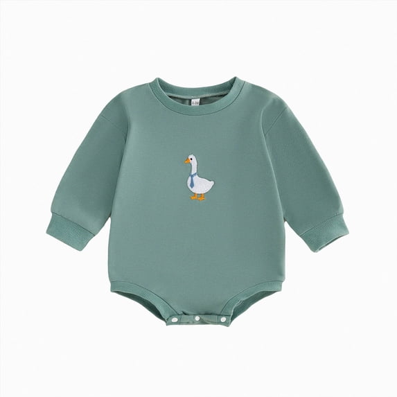 Nwiuh Baby Boy Girl Sweatshirt Romper Long Sleeve Bodysuit Unisex Baby Long Sleeve Oversize Romper Top, Baby Goose Clothes Fall, Ideal for Farm Animal Birthday(Green,6-12 Months)