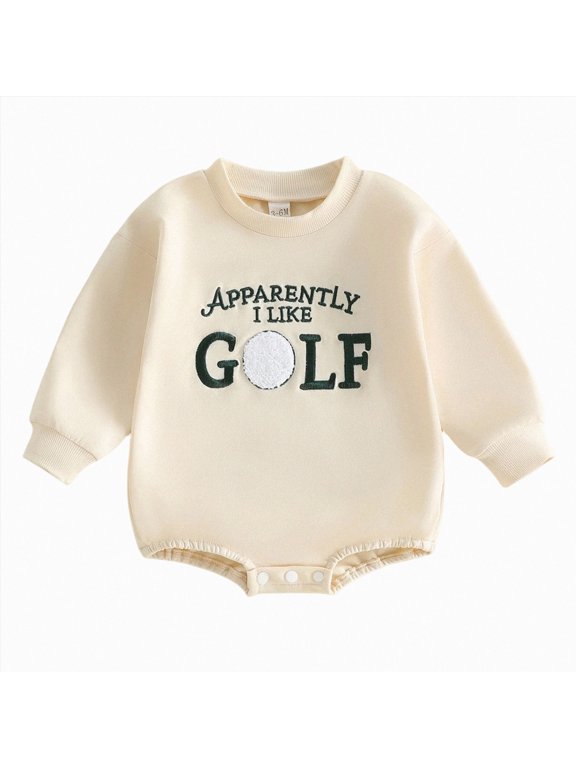 Baby Boy Golf Outfit Apparently I Like Golf Onesie Sweatshirt Bubble Romper Long Sleeve Bodysuit Infant Fall Clothes(White,3-6 Months)