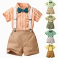 thumbnail image 1 of Nwiuh Baby Boy Shirt and Tie Sets Long Sleeve Top+ Bowknot+ Shorts with Suspender Straps Outfits (Army Green, 2-3 Years), 1 of 4