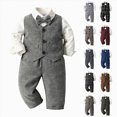thumbnail image 1 of Nwiuh Baby Boys Gentleman Outfits Suits Long Sleeves Shirt with Bow Tie+Vest+Pants 3pcs Christening Wedding Party Suit (Light Gray, 4-5 Years), 1 of 4
