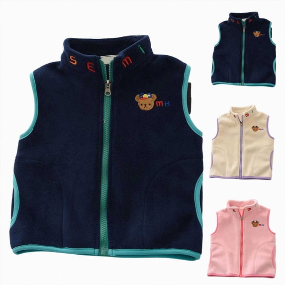 Nwiuh Baby Boys Girls Winter Thick Vest Soft Sleeveless Waistcoat Cartoon Zipper Jacket (Navy, 6-7 Years)