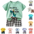 thumbnail image 1 of Nwiuh Baby Boys Summer Outfit Set Cartoon Graphic Short Sleeve T-Shirt Shorts Clothes Sets for Kids(Light Pink, 18-24 Months), 1 of 3