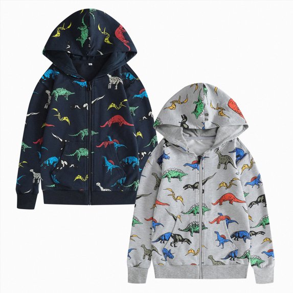 Nwiuh Baby Boys Zip Up Hoodie Toddler Boys Jacket Cartoon Winter Long Sleeve Hooded Sweatshirt Tops Fall Coat Kids (Grey, 4-5 Years)