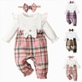 thumbnail image 1 of Nwiuh Baby Girl Clothes Fall Winter Outfits Ruffles Plaid Romper Long Sleeve Bodysuit One Piece Jumpsuit 0-18 Months (Khaki, 12-18 Months), 1 of 5
