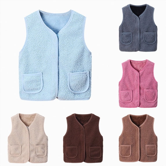 Nwiuh Baby Girls Boys Sherpa Fleece Vest Toddler Lightweight Fall Winter Warm Sleeveless Outerwear Jacket with Pockets (Sky Blue, 12-18 Months)