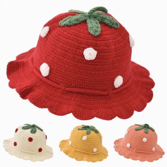 Nwiuh Baby Girls Knitted Strawberry Hat Strawberry Crochet Breathable Warm Hat (Pink, 1-4 Years)