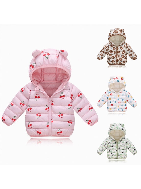 Baby Hooded Down Jacket Boys Girls Light Puffer Winter Coats Toddler Bear Ears Zipper Up Down Coats Outwear (White, 18-24 Months)