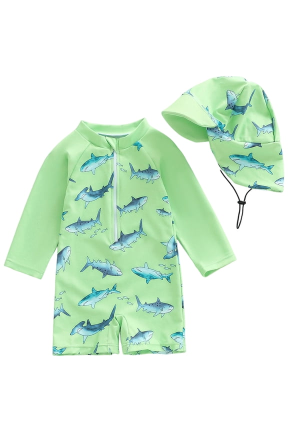 Baby Toddler Boy Long Sleeve One Piece Zipper Rash Guard Swimsuit Sunsuit Bathing Suit Beachwear (Green, 0-3 Months)