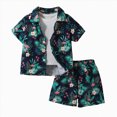 thumbnail image 1 of Nwiuh Baby Toddler Boy Outfits 2T 3T 4T 5T Clothes Summer Kids Pattern Short Sleeve Button Down Shirt & Shorts Set (Z02-Black, 5 Years), 1 of 6