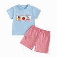 thumbnail image 1 of Nwiuh Back to School Toddler Baby Boy Outfit Embroidery T Shirt and Shorts Set First Day of Preschool Kindergarten Clothes (Light Blue, 3-4 Years), 1 of 4