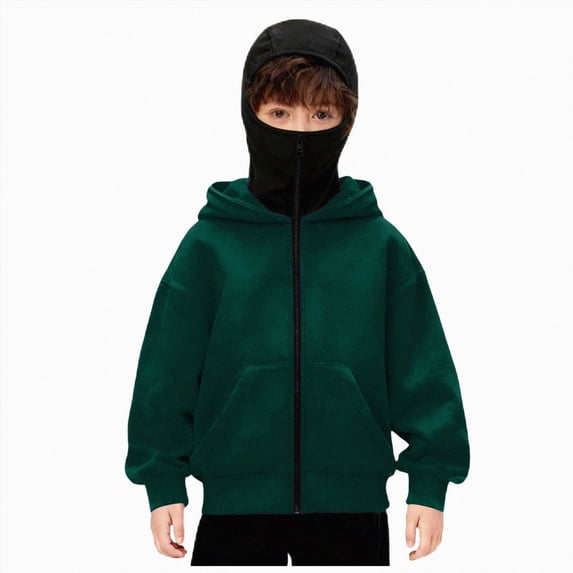Nwiuh Big Boys Zip Up Hoodie Solid Casual Hooded Sweatshirt Jacket (Dark Green, 14-15 Years)