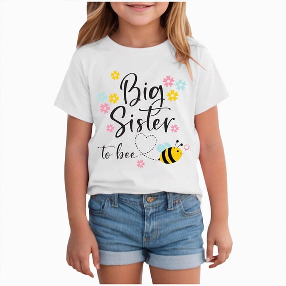 Nwiuh Big Sister Cotton Short Sleeve Tops Toddler Announcement Tees Outfits for Girls White for Size 9-10 Years