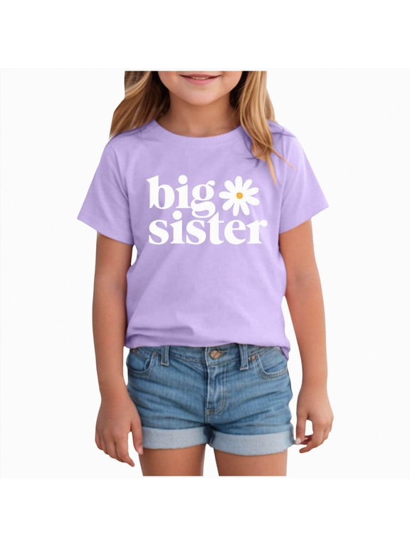 Big Sister Shirt for Girls Toddler Kids Pregnancy Announcement Promoted to Big Sis T-Shirt Summer Short Sleeve Top(Purple,2-3 Years)