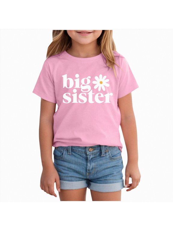 Big Sister for Girls Toddler Sis Announcement Short Sleeve Graphic Tee Tops Pink for Size 18-24 Months