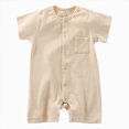 thumbnail image 1 of Nwiuh Boy Summer Jumpsuit Letter Embroidery Short Sleeve Crew Neck Romper Waffle Outfit Beige for Size 9-12 Months, 1 of 5