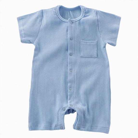 Nwiuh Boy Summer Jumpsuit Letter Embroidery Short Sleeve Crew Neck Romper Waffle Outfit Light Blue for Size 6-9 Months